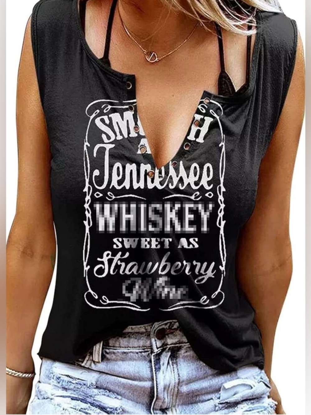 Black Graphic Sleeveless Top